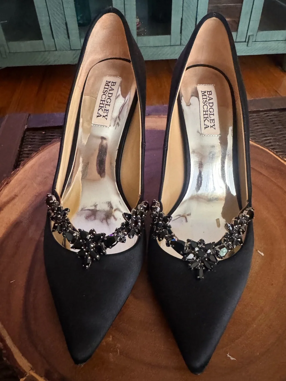 Badgley Mischka Black Jeweled Pointed Flats